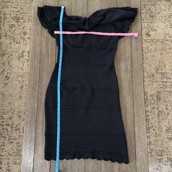 ELIZA J OFF SHOULDER RUFFLE KNIT BLACK SHEATH DRESS Black - Picture 12 of 14
